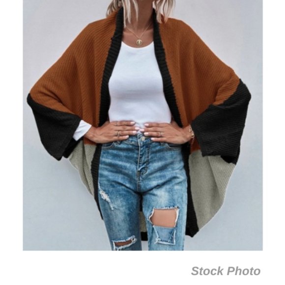 Sweaters - Versatile Cardigan Sweater/Shrug, Brown/Black/Gray
